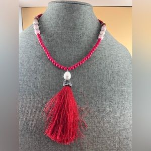 Red Beaded Tasssel Pendant Dressy long Necklace New